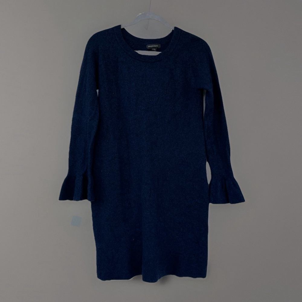 Banana Republic Wool Blend Sweater Dress Navy Blue Flare Sleeve Size M - Picture 3 of 10